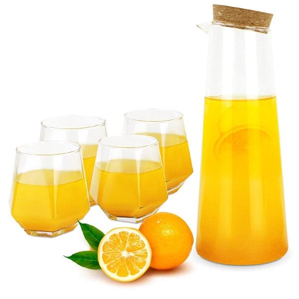 Borosilicate Glass Pitcher Set and Carafe with Cork Stopper - Stylish and heat-resistant glass jug, perfect for serving water, juice, and infused beverages