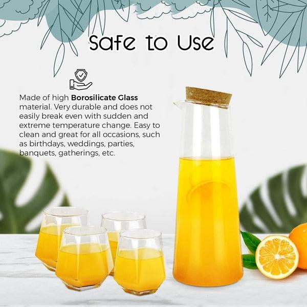 Borosilicate Glass Pitcher Set and Carafe with Cork Stopper - Stylish and heat-resistant glass jug, perfect for serving water, juice, and infused beverages