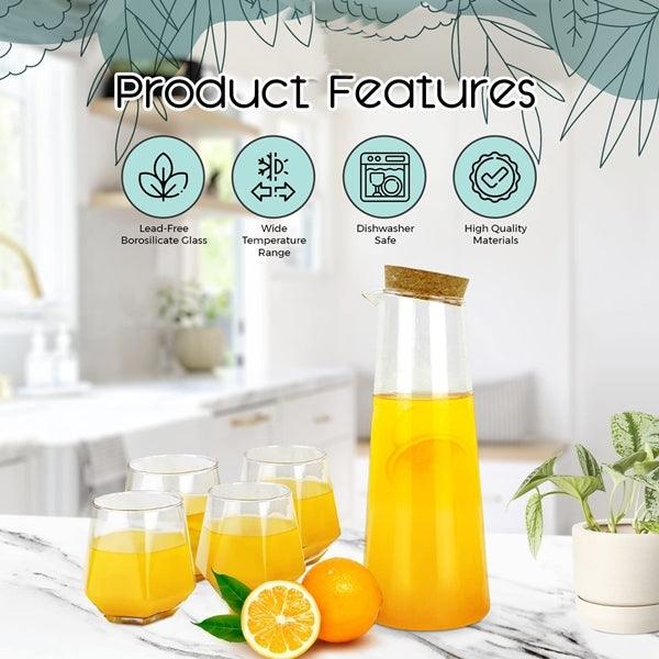 Borosilicate Glass Pitcher Set and Carafe with Cork Stopper - Stylish and heat-resistant glass jug, perfect for serving water, juice, and infused beverages