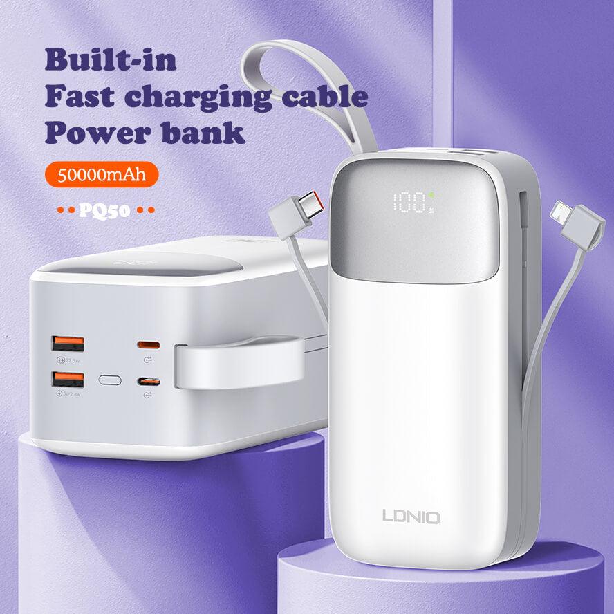 50000mAh Built in Cable PD 20W Power Bank - High-capacity portable charger and multiple USB ports for on -the-go power