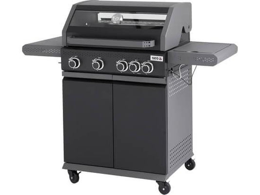 Freestanding Outdoor Gas BBQ with Viewing Glass and Side Burner - Premium propane grill for outdoor cooking and grilling