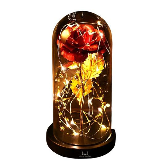 Galaxy Light Rose in Glass Dome - Beautiful LED light featuring a rose encased in a glass dome, creating a calming galaxy effect for home decor