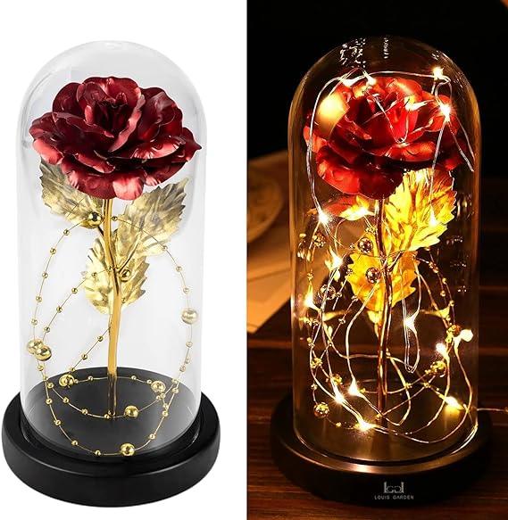 Galaxy Light Rose in Glass Dome - Beautiful LED light featuring a rose encased in a glass dome, creating a calming galaxy effect for home decor