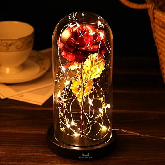 Galaxy Light Rose in Glass Dome - Beautiful LED light featuring a rose encased in a glass dome, creating a calming galaxy effect for home decor
