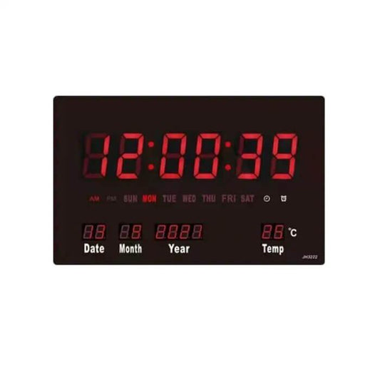 LED Digital Wall Calendar Clock - Modern electronic clock with large LED display for time, date, and temperature