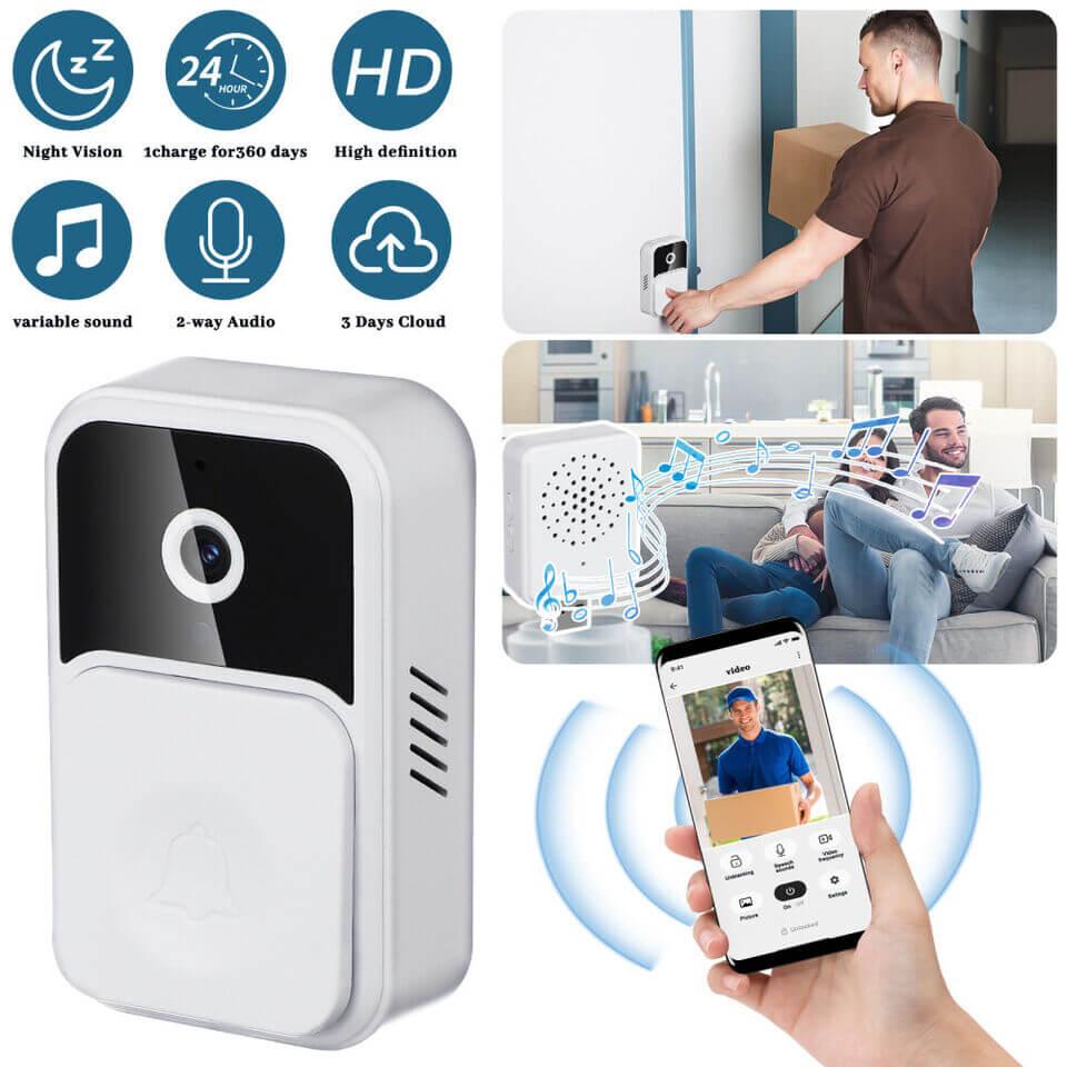Wireless Smart Video Doorbell - With HD camera, motion detecton, two-way audio, and night vision for enhanced home security.